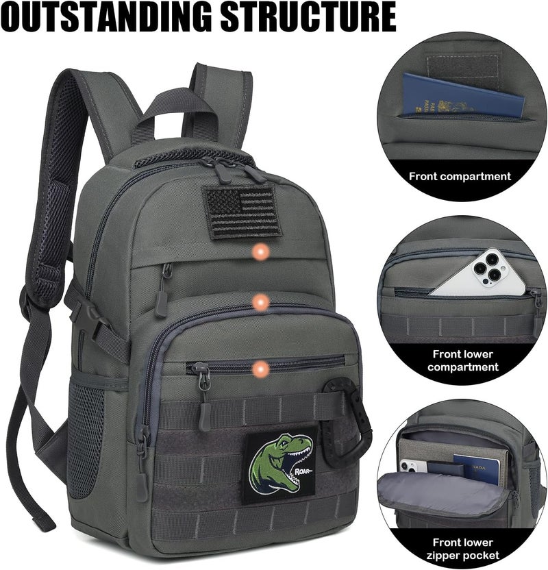 SunForMorning Kids Tactical Backpack Army Molle Bookbag Military Boys Backpack for School, Outdoor, Camping (Includes 2 Patches +1 Carabiner), Grey - Image 3